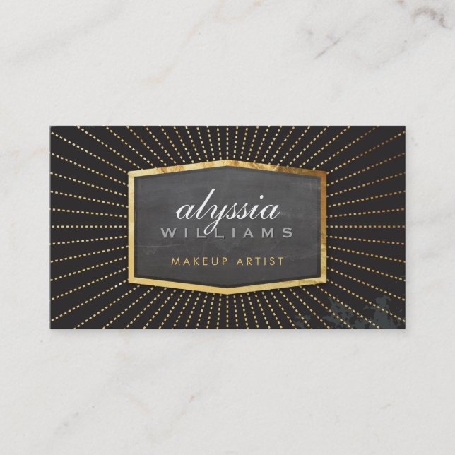 GOLD LOGO art deco elegant sunburst smart black Business Card (Front)
