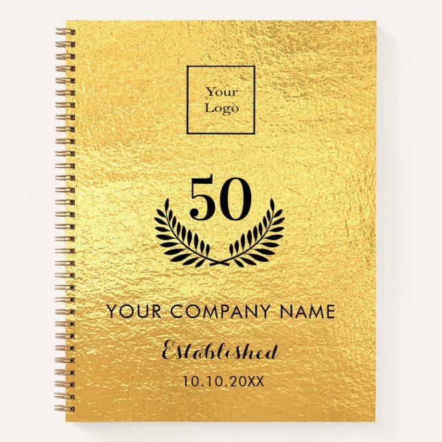 Gold logo business years of service qr code notebook (Front)