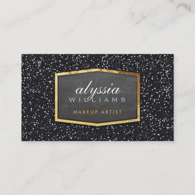GOLD LOGO classy elegant glitter sparkle black Business Card (Front)