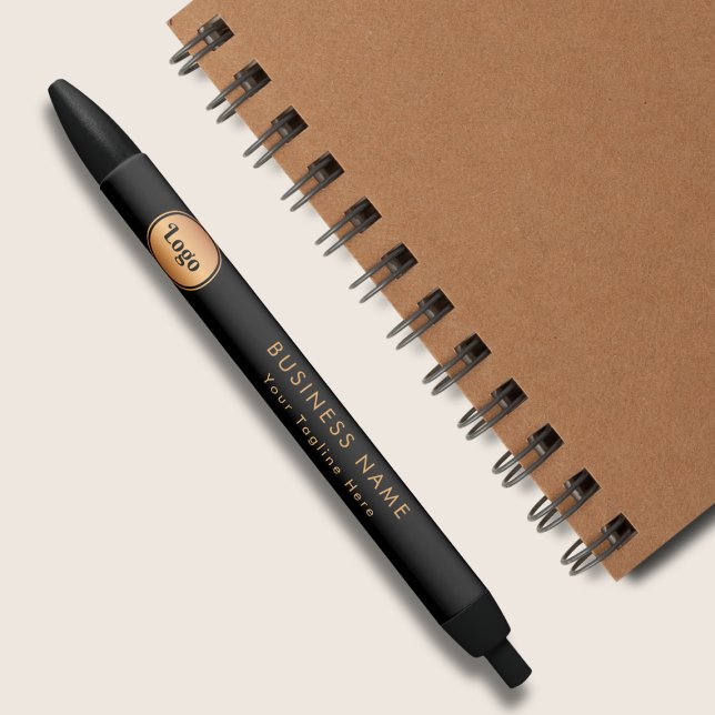 Gold Logo & Custom Text Business Company Branded  Black Ink Pen (Creator Uploaded)