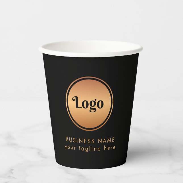 Gold Logo & Custom Text Business Company Branded Paper Cups (Front)
