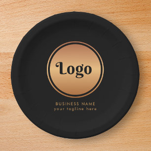 Gold Logo & Custom Text Business Company Branded  Paper Plate
