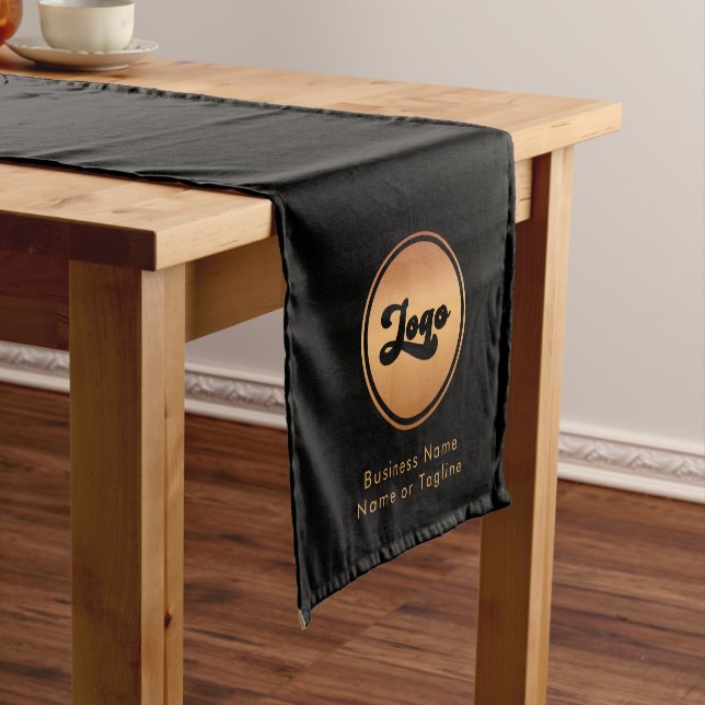 Gold Logo & Custom Text Business Company Branded Short Table Runner (In Situ)
