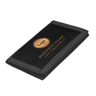 Gold Logo & Custom Text Business Company Branded   Trifold Wallet