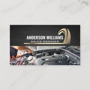 Gold Logo Dark Metal Texture Engine Work Business Card