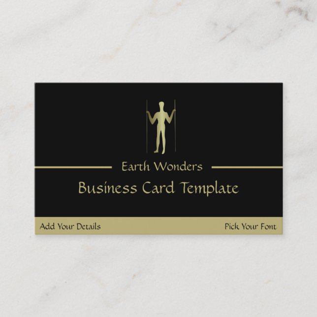 Gold Long Man Simple Logo Business Card (Front)