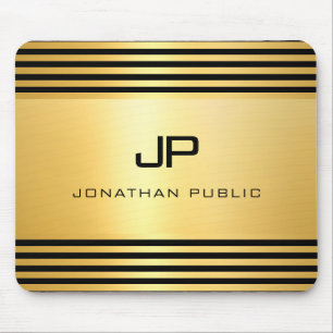 Gold Look Black Modern Elegant Monogrammed Mouse Pad