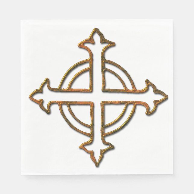 Gold Look Circle Around Cross Napkin (Front)
