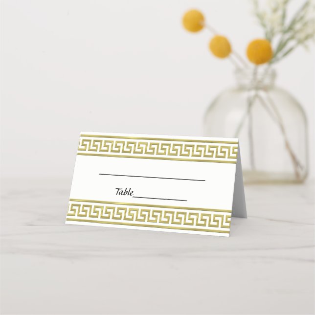 Gold Look Greek Key Meander Border #1A Place Card (Back)
