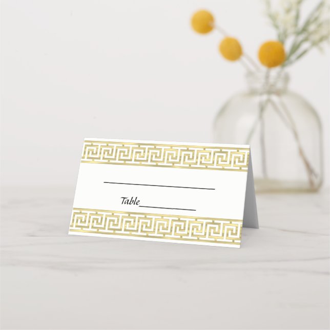 Gold Look Greek Key Meander J Border #4 Place Card (Back)