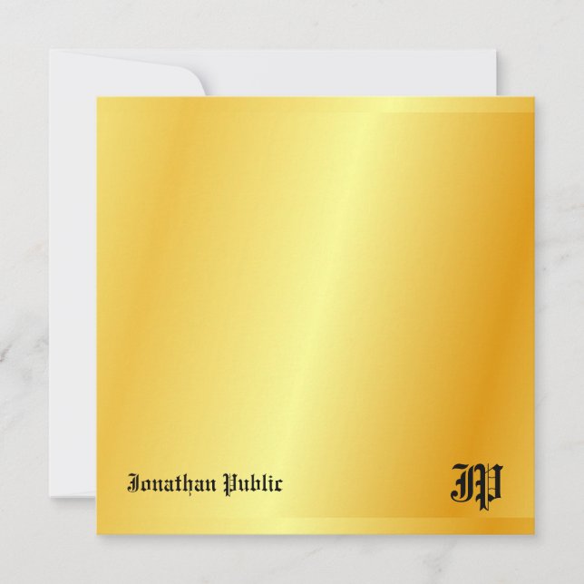 Gold Look Handwritten Monogram Custom Card (Front)