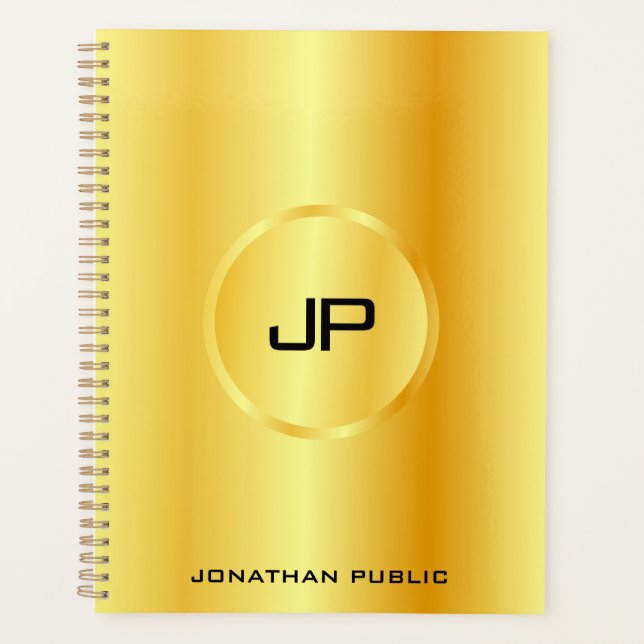 Gold Look Modern Elegant Monogram Custom Template Planner (Front)