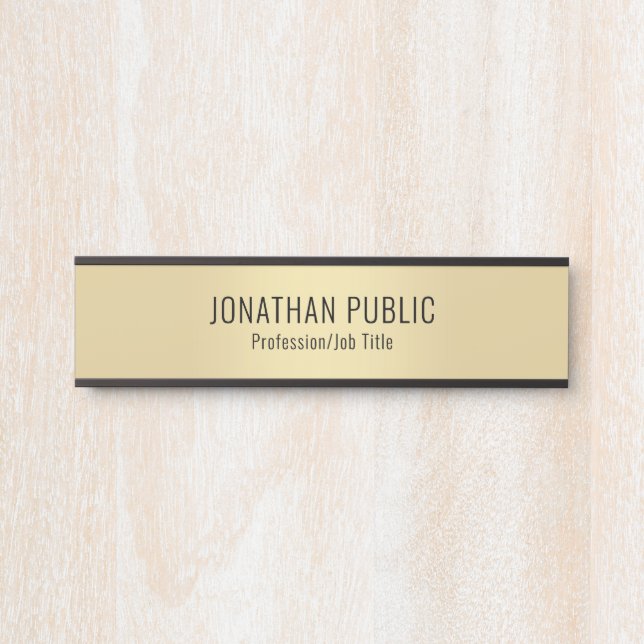 Gold Look Modern Minimalist Template Elegant Door Sign (Front)