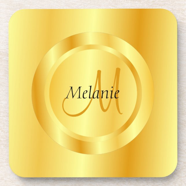Gold Look Modern Monogram Elegant Template Trendy Coaster (Front)