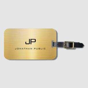 Gold Look Modern Monogram Template Glamourous Luggage Tag