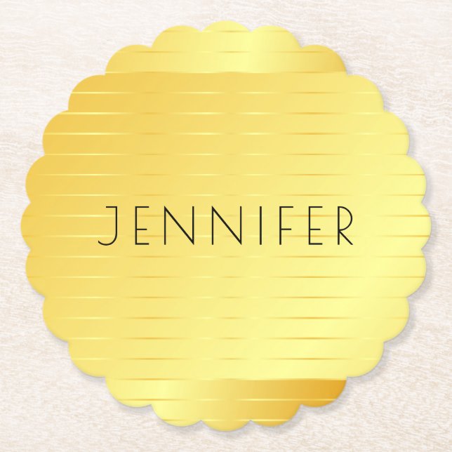 Gold Look Personalised Elegant Modern Template Paper Coaster (Front)
