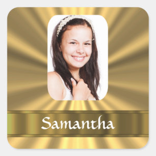 Gold look personalised photo square sticker