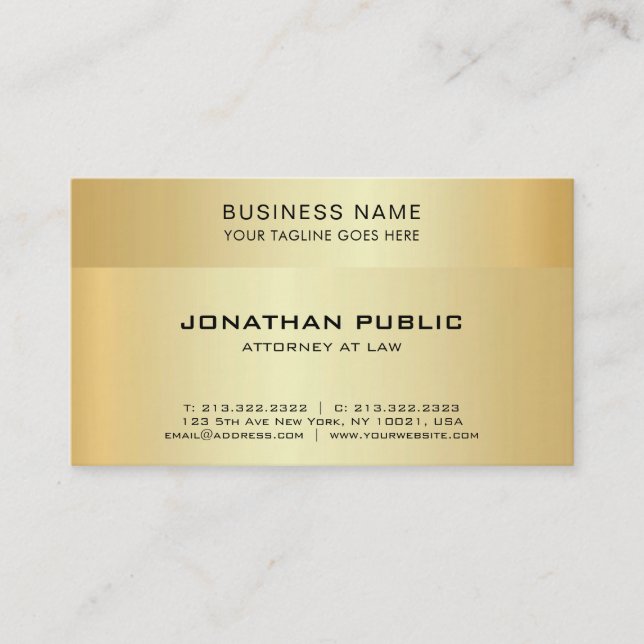 Gold Look Professional Attorney At Law Lawyer Business Card (Front)