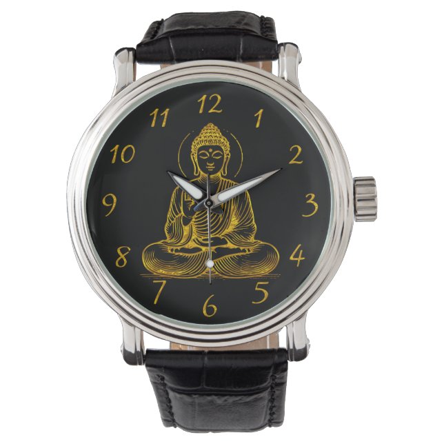 Gold Looking Buddha Statue Radiating Tranquillity Watch (Front)