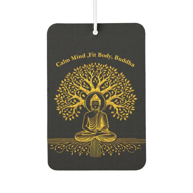 Gold Looking Buddha Surrounded by Intricate Leaves Car Air Freshener (Front)