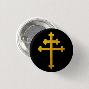 Gold Lorraine Cross on Black / fashion 3 Cm Round Badge
