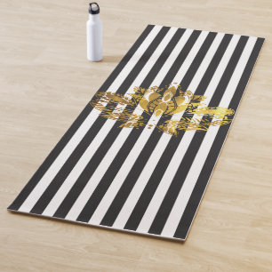 Gold Lotus & Black+White Stripes Yoga Mat