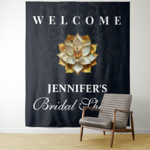 Gold Lotus Bridal Shower Welcome Backdrop Tapestry