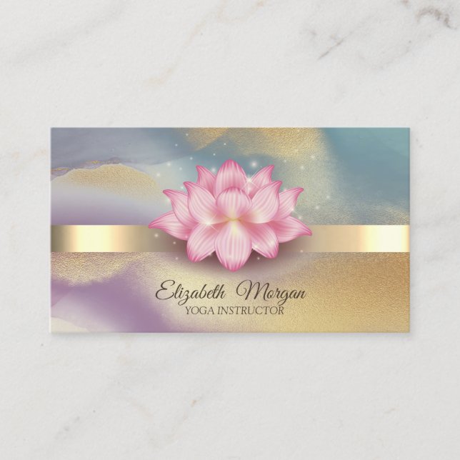 Gold, Lotus Colourful Yoga  Business Card (Front)