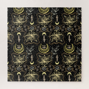 Gold Lotus: Crescent Vintage Elegance. Jigsaw Puzzle