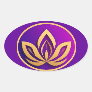 🪷 Gold Lotus Emblem Purple Gradient Luxury Symbol Oval Sticker