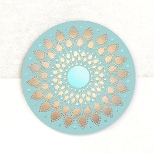 Gold Lotus Floral Mandala Teal Blue Classic Round Sticker