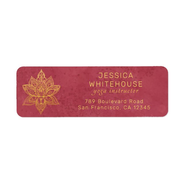 Gold Lotus Flower Burgundy Return Address    (Front)