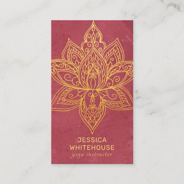 Gold Lotus Flower Elegant Dark Rose Business Card (Front)