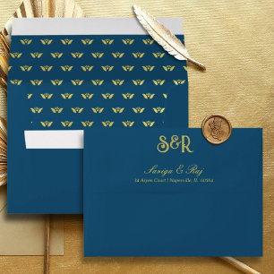 Gold Lotus Flower Lined Wedding Invitation Envelope