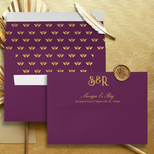 Gold Lotus Flower Lined Wedding Invitation Envelope