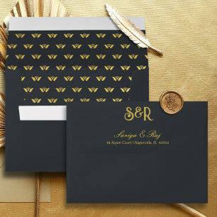 Gold Lotus Flower Lined Wedding Invitation Envelope
