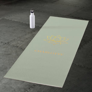 Gold lotus flower name sage green yoga mat