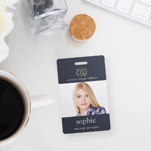 Gold Lotus Flower Photo & Name ID Badge