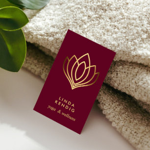 Gold Lotus flower Ruby wellness massage yoga Business Card