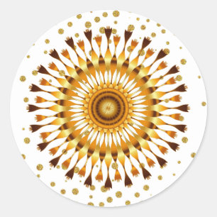 Gold Lotus Flower with golden confetti on white Classic Round Sticker