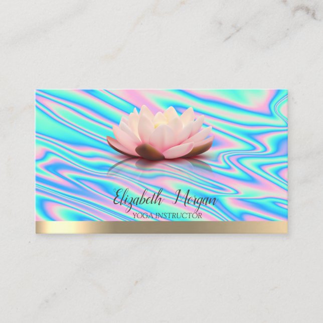 Gold Lotus Flower Yoga Instructor Holographic Business Card (Front)