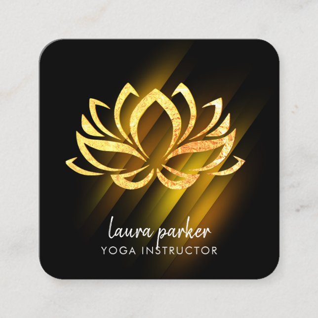 Gold  Lotus Flower Yoga Instructor Zen Art Fire Square Business Card (Front)