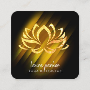 Gold  Lotus Flower Yoga Instructor Zen Art Fire Square Business Card