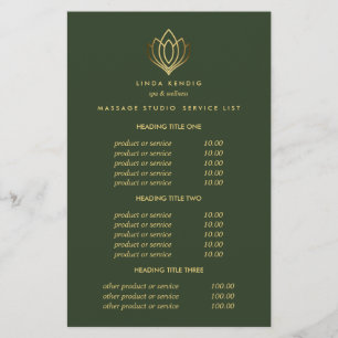 Gold Lotus Green Spa & Massage Pricing & Services Flyer