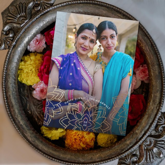 Gold Lotus Happy Diwali Holiday Photo Card (Creator Uploaded)