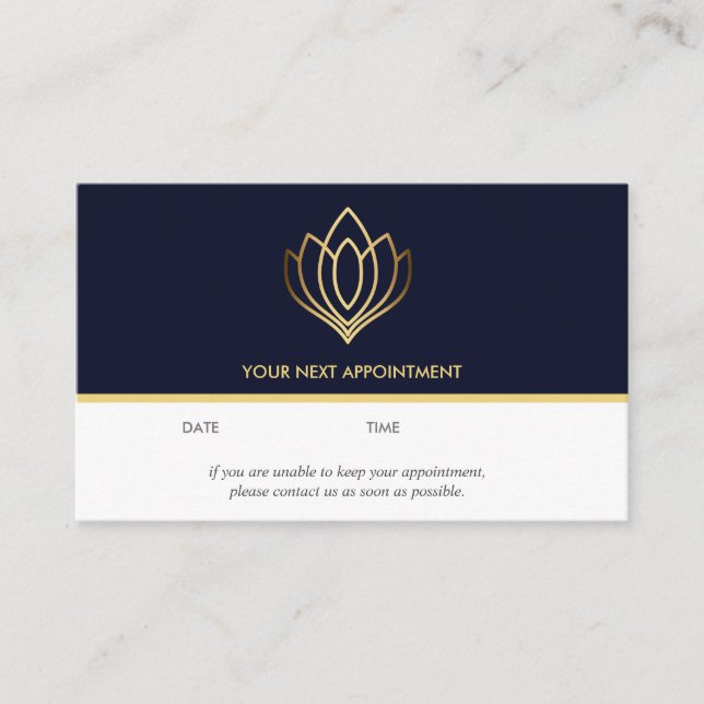 Gold Lotus  logo | Blue | wellness  massage yoga Business Card (Front)