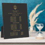 Gold Lotus  logo grey | spa massage pricing Plaque<br><div class="desc">Understated design displays your services, price list or business information beneath an illustration of a lotus flower in faux gold foils and your name or business name. Includes three customisable headings and body text fields. To adjust layout, enter your text and then use the Customise function to change positioning and...</div>