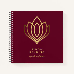 Gold Lotus Logo RUBY RED Personalised Monogram Notebook
