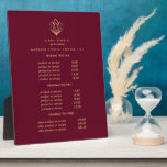 Gold Lotus  logo ruby | spa massage pricing Plaque<br><div class="desc">Understated design displays your services, price list or business information beneath an illustration of a lotus flower in faux gold foils and your name or business name. Includes three customisable headings and body text fields. To adjust layout, enter your text and then use the Customise function to change positioning and...</div>
