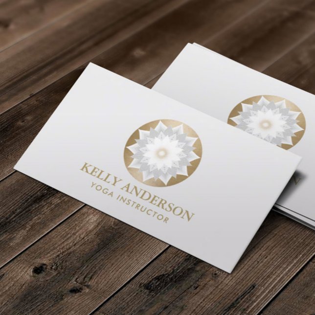 Gold Lotus Logo Yoga Instructor Salon Spa Business Card (Creator Uploaded)